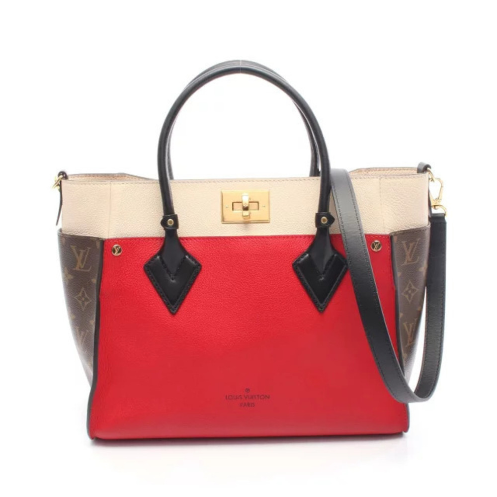 Louis Vuitton On My Side Handbag Leather Canvas Monogram Red Brown Multicolor